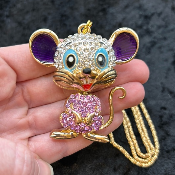 Betsey Johnson Rhinestone Mouse 🐭 Pendant - Picture 5 of 5